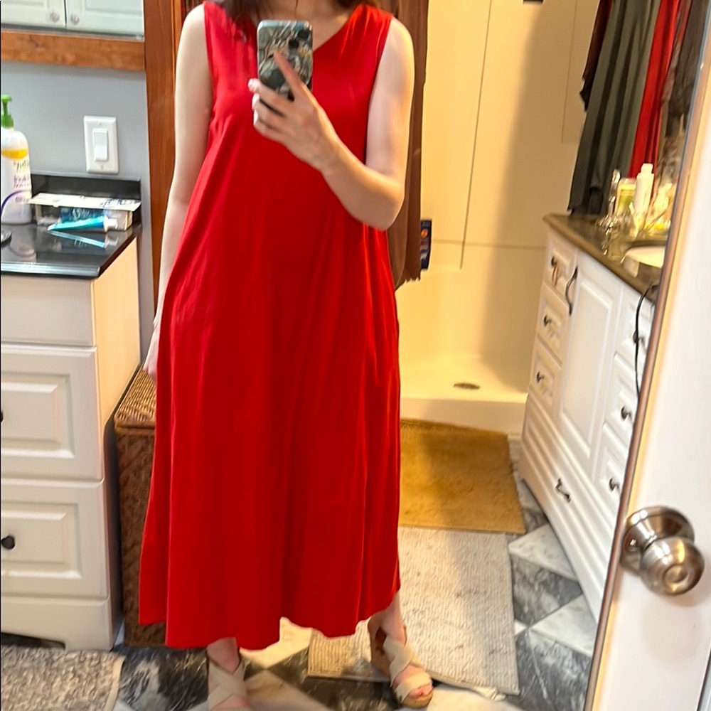 Maxi Red Sleeveless Cotton Dress Uniqlo